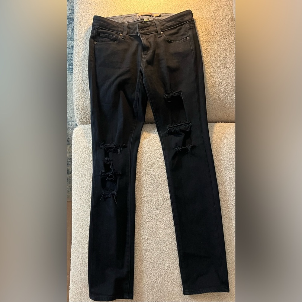 Paige skyline jeans black distressed knees size 26